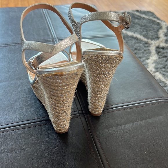 Platinum Leather Espadrilles Wedge Sandals - Picture 4 of 11